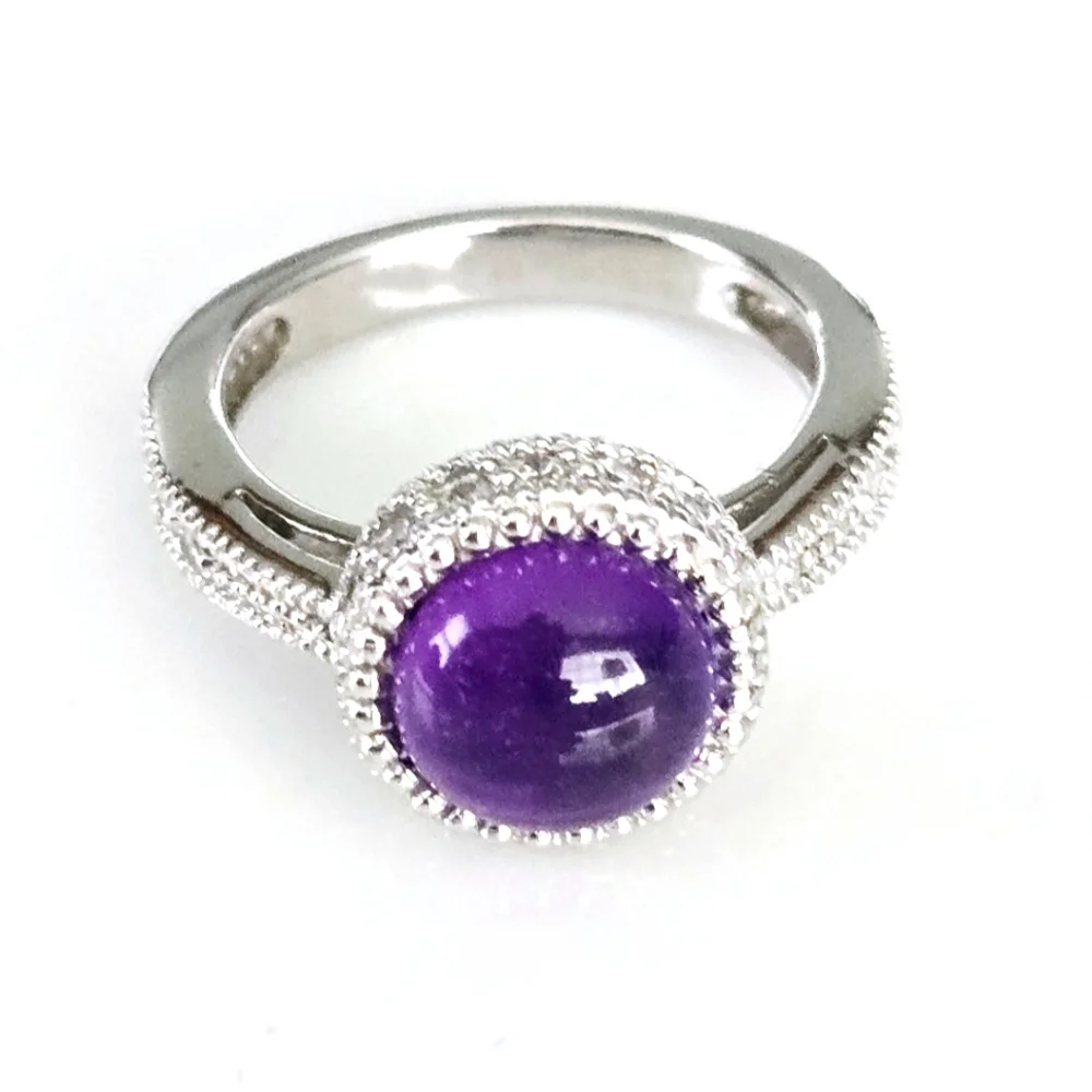 925 Sterling Silver Purple Gemstone Halo Statement Ring